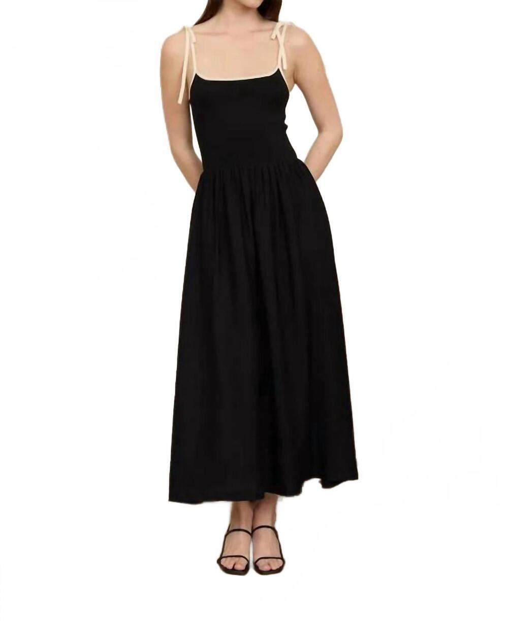 NEW BLU PEPPER contrast tie spaghetti strap mix media dress in black
